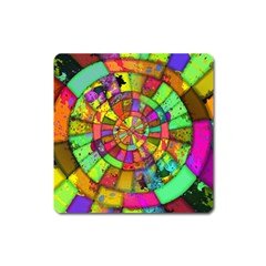 Color Abstract Rings Circle Center Square Magnet by Pakrebo
