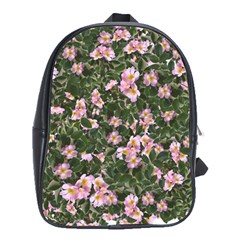 Pink Flowers Leaves Spring Garden School Bag (xl) by Pakrebo