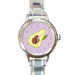 Avocado Green With Pastel Violet Background2 Avocado Pastel Light Violet Round Italian Charm Watch by genx