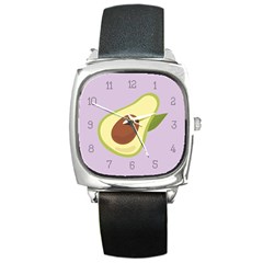 Avocado Green With Pastel Violet Background2 Avocado Pastel Light Violet Square Metal Watch by genx