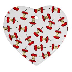 Red Apple Core Funny Retro Pattern Half On White Background Heart Ornament (two Sides) by genx