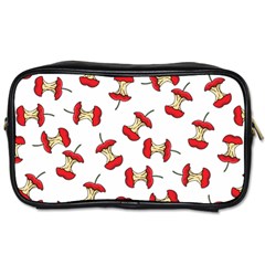 Red Apple Core Funny Retro Pattern Half On White Background Toiletries Bag (two Sides) by genx