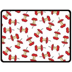 Red Apple Core Funny Retro Pattern Half On White Background Fleece Blanket (large)  by genx
