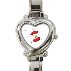 Red Apple Core Funny Retro Pattern Half On White Background Heart Italian Charm Watch by genx