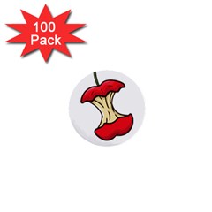 Red Apple Core Funny Retro  1  Mini Buttons (100 Pack)  by genx