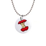 Red Apple Core Funny Retro  1  Button Necklace Front