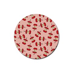 Red Apple Core Funny Retro Pattern Half Eaten On Pastel Orange Background Rubber Coaster (round)  by genx