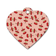 Red Apple Core Funny Retro Pattern Half Eaten On Pastel Orange Background Dog Tag Heart (two Sides) by genx