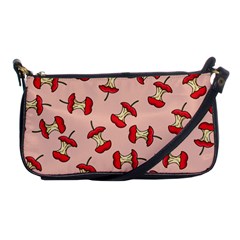 Red Apple Core Funny Retro Pattern Half Eaten On Pastel Orange Background Shoulder Clutch Bag by genx