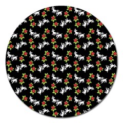 Lamb Pattern Black Magnet 5  (round) by snowwhitegirl