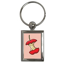 Red Apple Core Funny Retro Pattern Half Eaten On Pastel Orange Background Key Chains (rectangle)  by genx