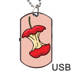 Red Apple Core Funny Retro Pattern Half Eaten On Pastel Orange Background Dog Tag Usb Flash (one Side) by genx