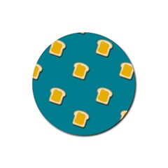 Toast With Cheese Funny Retro Pattern Turquoise Green Background Rubber Coaster (round)  by genx