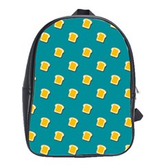 Toast With Cheese Funny Retro Pattern Turquoise Green Background School Bag (large) by genx