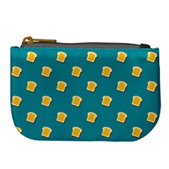 Toast With Cheese Funny Retro Pattern Turquoise Green Background Large Coin Purse by genx