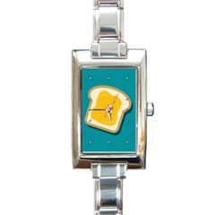 Toast With Cheese Funny Retro Pattern Turquoise Green Background Rectangle Italian Charm Watch by genx