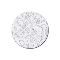 Organic Olive Leaves Pattern Hand drawn Black and white Rubber Coaster (Round) 