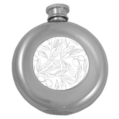 Organic Olive Leaves Pattern Hand Drawn Black And White Round Hip Flask (5 Oz) by genx