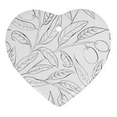 Organic Olive Leaves Pattern Hand drawn Black and white Heart Ornament (Two Sides)