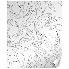 Organic Olive Leaves Pattern Hand drawn Black and white Canvas 16  x 20 