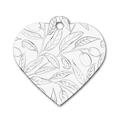 Organic Olive Leaves Pattern Hand drawn Black and white Dog Tag Heart (One Side)