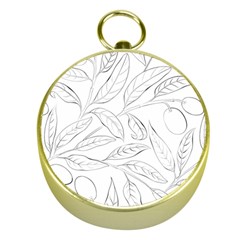 Organic Olive Leaves Pattern Hand drawn Black and white Gold Compasses