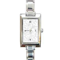 Organic Olive Leaves Pattern Hand drawn Black and white Rectangle Italian Charm Watch