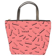 Funny Bacon Slices Pattern Infidel Vintage Red Meat Background  Bucket Bag by genx