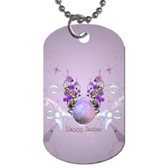 Happy Easter, Easter Egg With Flowers In Soft Violet Colors Dog Tag (one Side) by FantasyWorld7