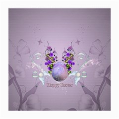 Happy Easter, Easter Egg With Flowers In Soft Violet Colors Medium Glasses Cloth (2-side) by FantasyWorld7