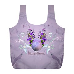 Happy Easter, Easter Egg With Flowers In Soft Violet Colors Full Print Recycle Bag (l) by FantasyWorld7