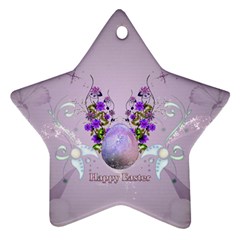 Happy Easter, Easter Egg With Flowers In Soft Violet Colors Ornament (star) by FantasyWorld7