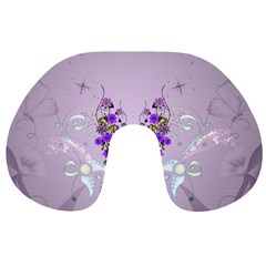 Happy Easter, Easter Egg With Flowers In Soft Violet Colors Travel Neck Pillows by FantasyWorld7