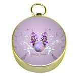 Happy Easter, Easter Egg With Flowers In Soft Violet Colors Gold Compasses