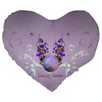 Happy Easter, Easter Egg With Flowers In Soft Violet Colors Large 19  Premium Flano Heart Shape Cushions