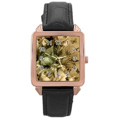 Wonderful Floral Design With Butterflies Rose Gold Leather Watch  by FantasyWorld7