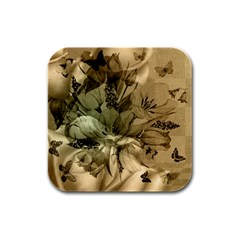 Wonderful Floral Design With Butterflies Rubber Square Coaster (4 Pack) 