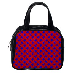 Blue Stars Pattern On Red Classic Handbag (one Side) by BrightVibesDesign