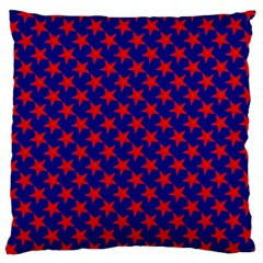 Red Stars Pattern On Blue Large Cushion Case (one Side) by BrightVibesDesign