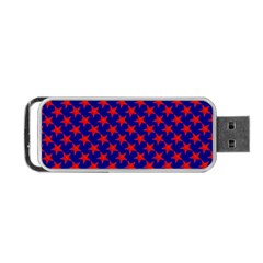 Red Stars Pattern On Blue Portable Usb Flash (one Side) by BrightVibesDesign