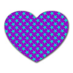 Turquoise Stars Pattern On Purple Heart Mousepads by BrightVibesDesign