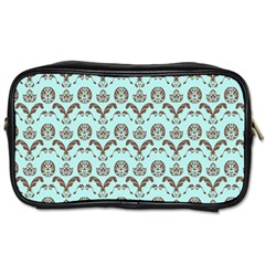Easter Damask Pattern Robins Egg Blue And Brown Toiletries Bag (two Sides) by emilyzragz