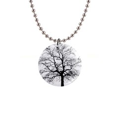 Tree Silhouette Winter Plant 1  Button Necklace