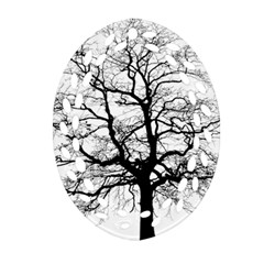 Tree Silhouette Winter Plant Oval Filigree Ornament (Two Sides)