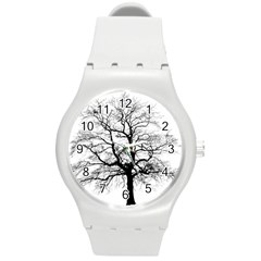 Tree Silhouette Winter Plant Round Plastic Sport Watch (M)