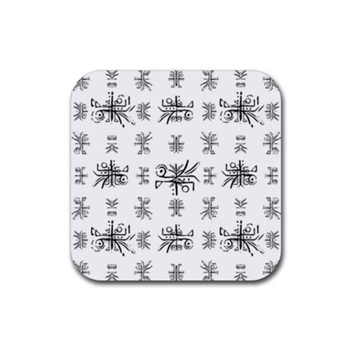 Black And White Ethnic Design Print Rubber Coaster (Square) 