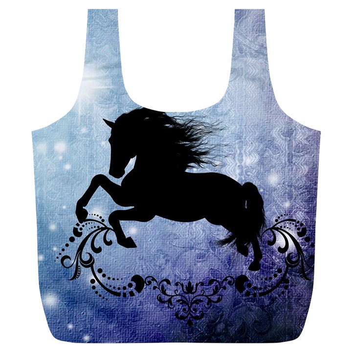 Wonderful Black Horse Silhouette On Vintage Background Full Print Recycle Bag (XL)