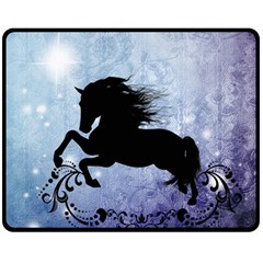 Wonderful Black Horse Silhouette On Vintage Background Fleece Blanket (medium)  by FantasyWorld7