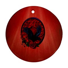 The Crow With Roses Round Ornament (two Sides) by FantasyWorld7