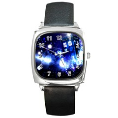 Tardis Background Space Square Metal Watch